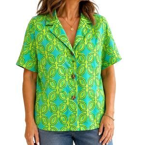 Coldwater Creek Plus Size 18 Green Short Sleeve Blazer Jacket Shirt Top Formal